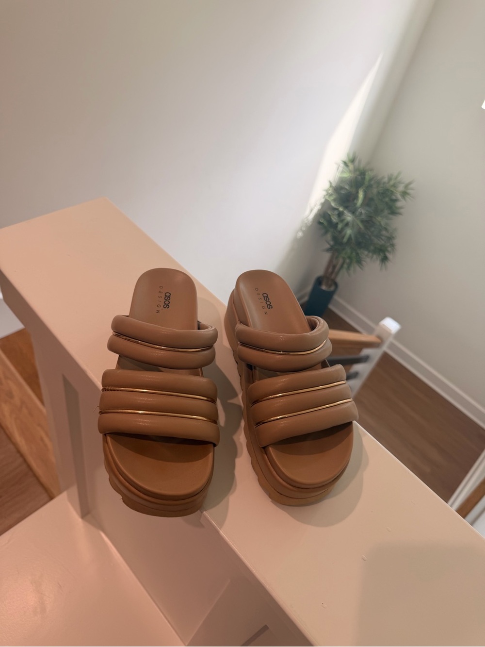 ASOS Tan Padded Platform Slide Sandals